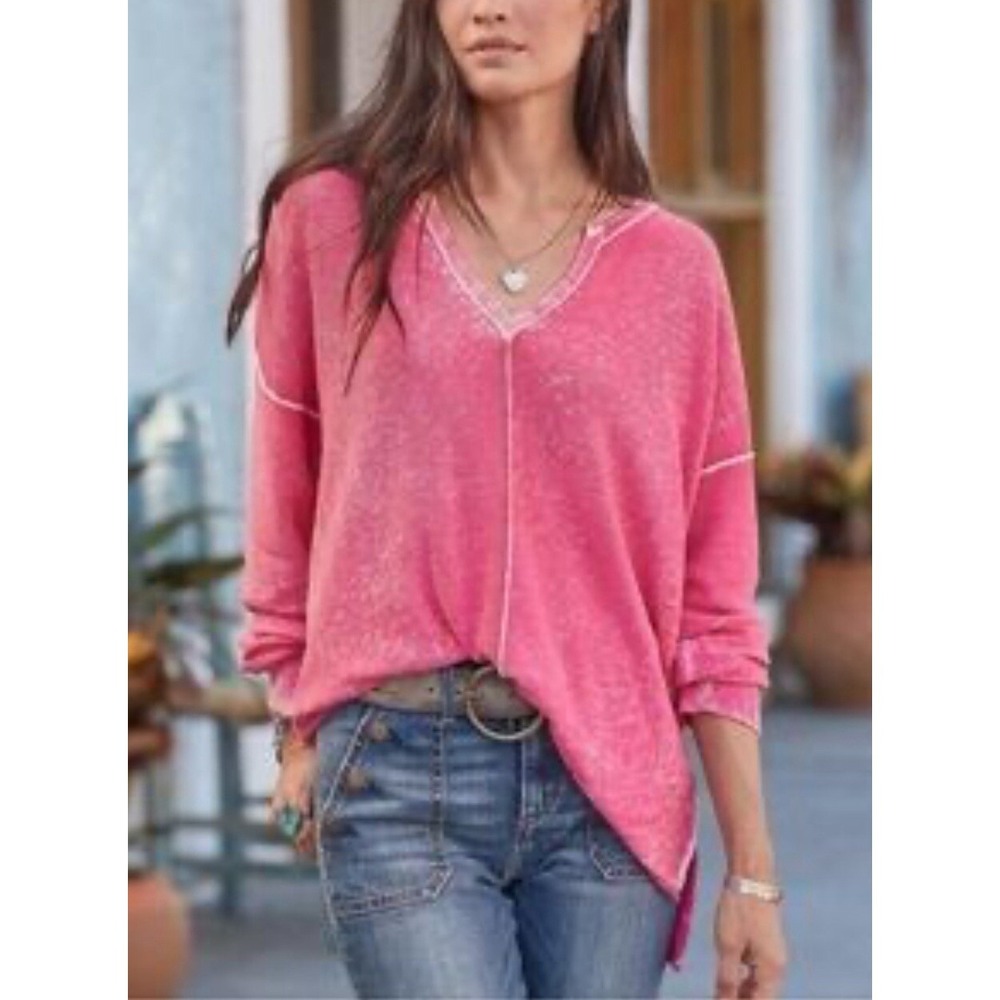Sundance Women's Pink Acid Wash Knit‎ Long Sleeve Top Sz S